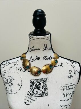 Chico’s $80 Gold Statement Necklace with Teal Accents